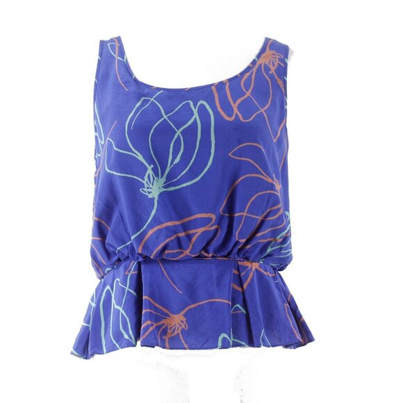 Sariah Sz 6 Royal Blue Multi Lined Back Buttons Peplum Silk Polyester Top - Picture 8 of 12